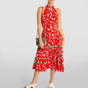 Diane Von Furstenberg Red and White Leaf Print Midi Dress